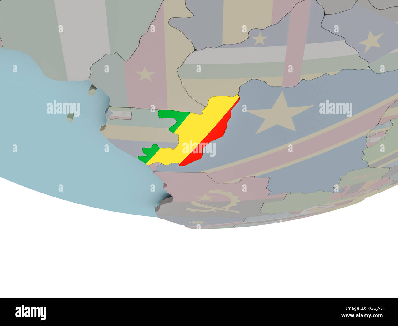 3D illustration of Congo with embedded flag on political globe. 3D ...