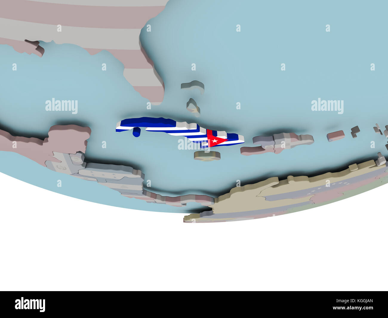 3D illustration of Cuba with embedded flag on political globe. 3D ...