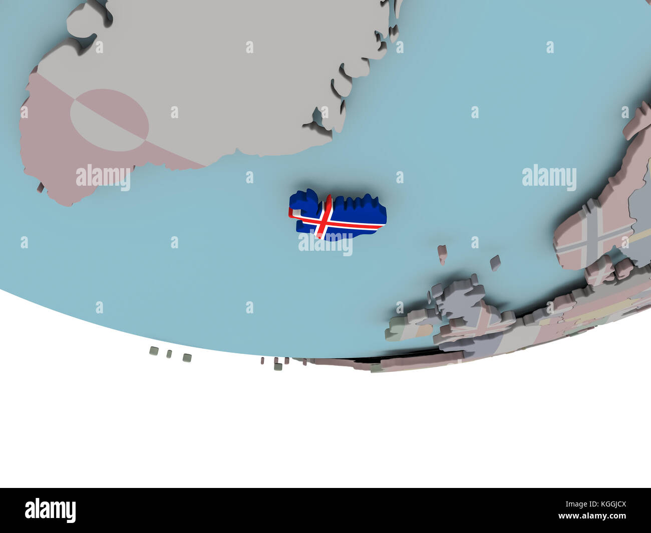 3D illustration of Iceland with embedded flag on political globe. 3D ...