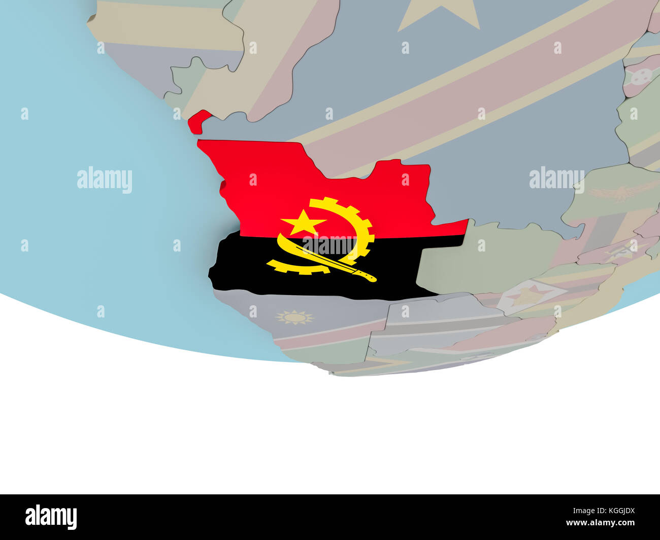 3D illustration of Angola with embedded flag on political globe. 3D ...