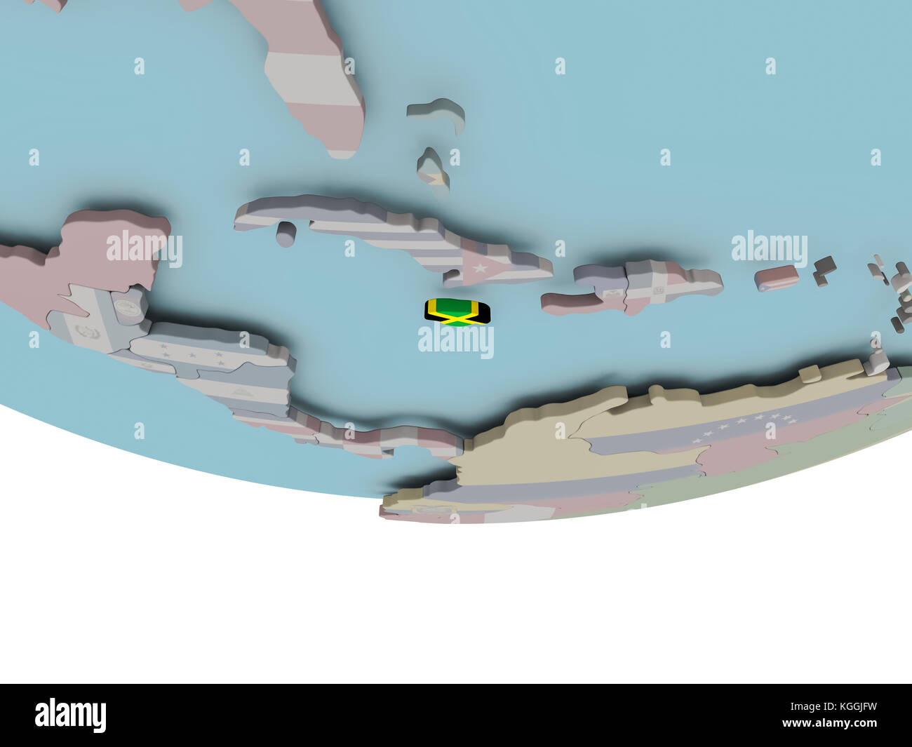 3D illustration of Jamaica with embedded flag on political globe. 3D ...