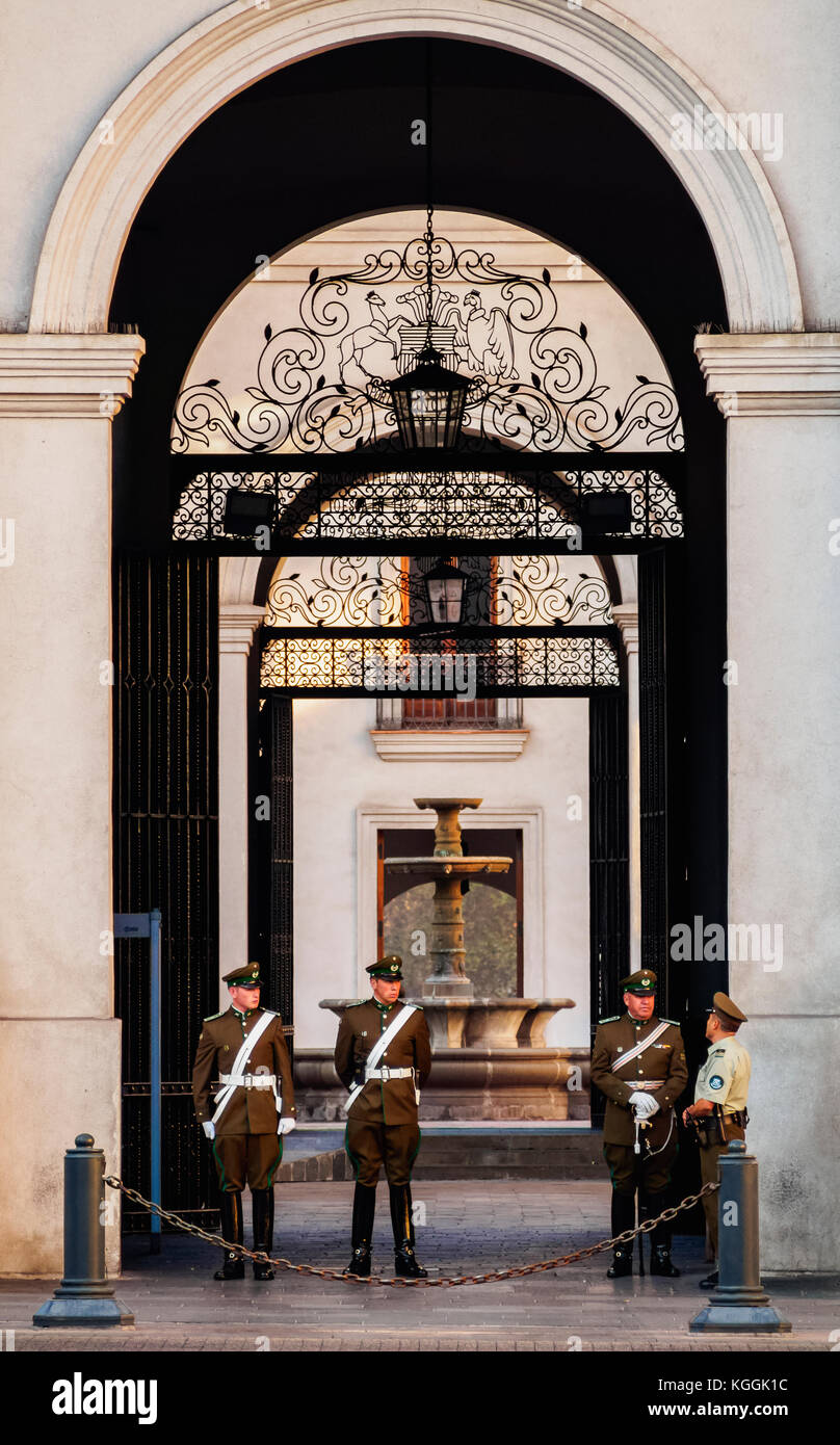 Guards in front of the La Moneda Palace, Plaza de la Constitucion ...