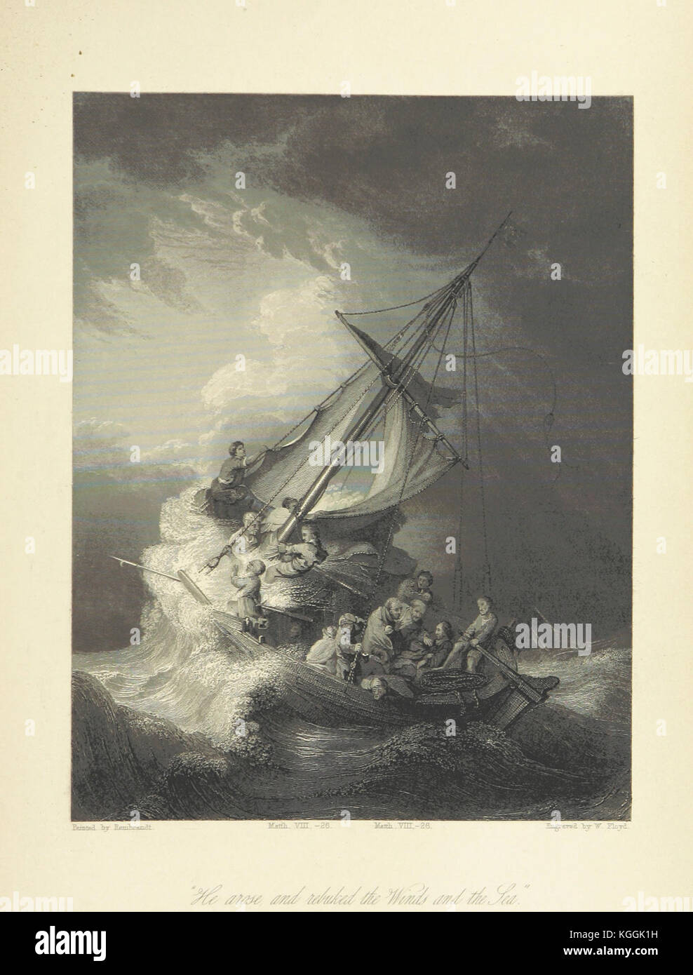 historic drawing image of old sailing ship caught in storm Stock Photo ...