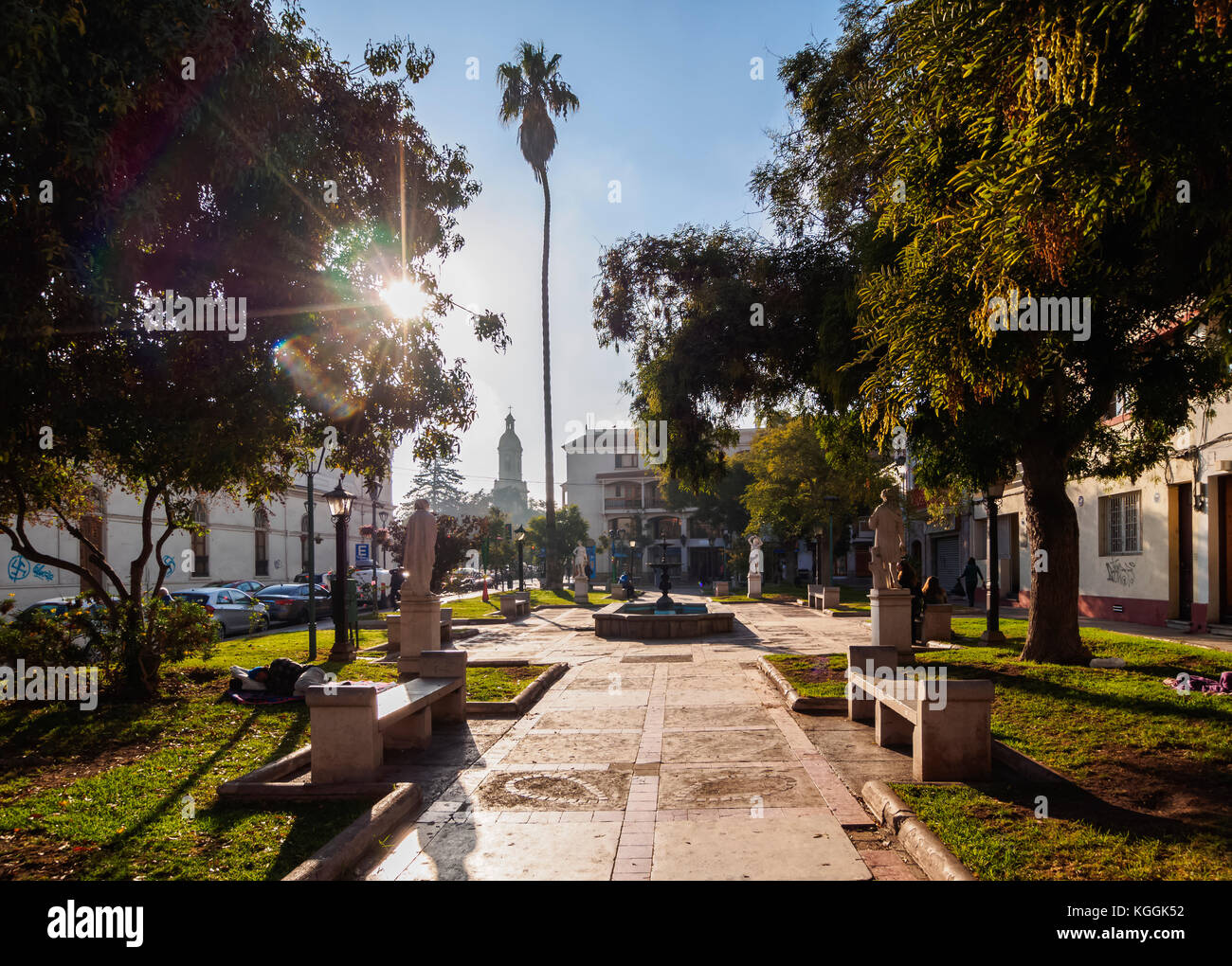 Square in front of the Santo Domingo Church, La Serena, Coquimbo Region, Chile Stock Photo