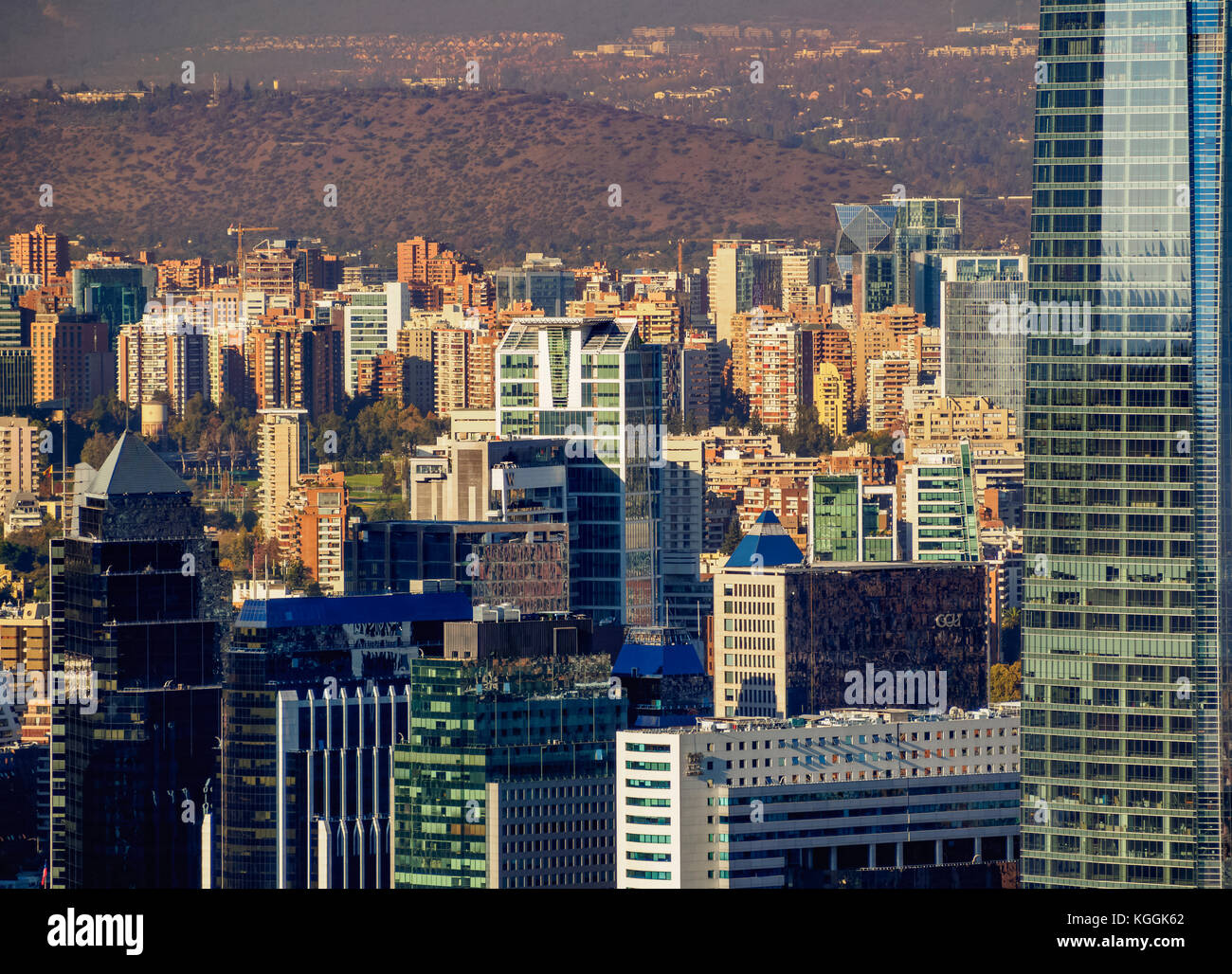 Providencia with Gran Torre Santiago seen from the Metropolitan Park, Santiago, Chile Stock Photo