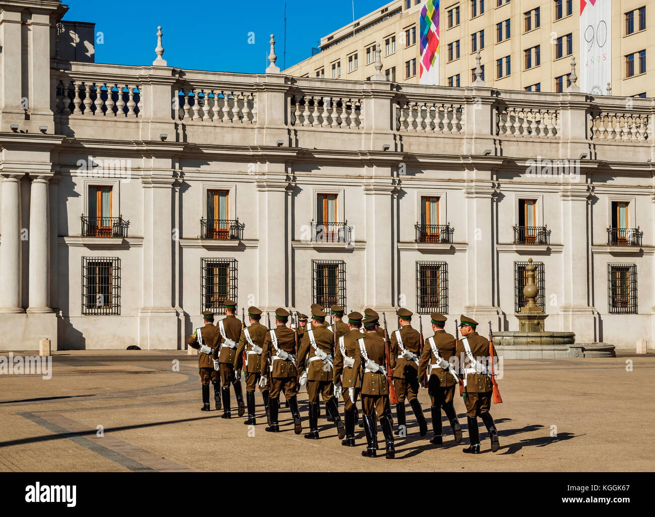 Changing of the Guard at La Moneda Palace, Plaza de la Constitucion ...
