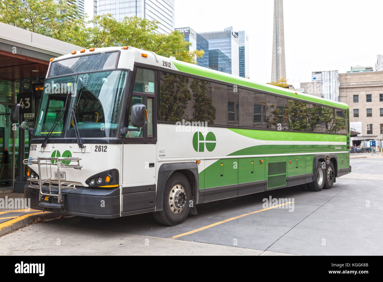 Toronto, Canada - Oct 11, 2017: GO Transit bus at the Union Station coach terminal  in Toronto, Canada Stock Photo