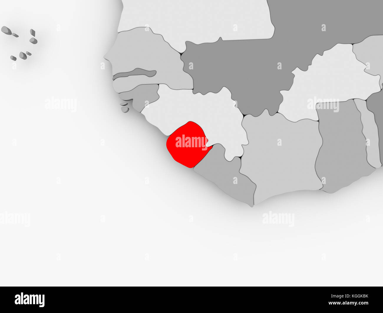 Sierra Leone in red on grey political map. 3D illustration Stock Photo ...