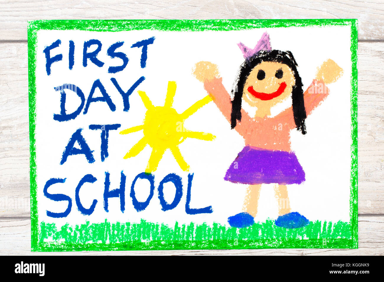 Photo Of Colorful Drawing Words First Day At School And Happy Stock Photo Alamy