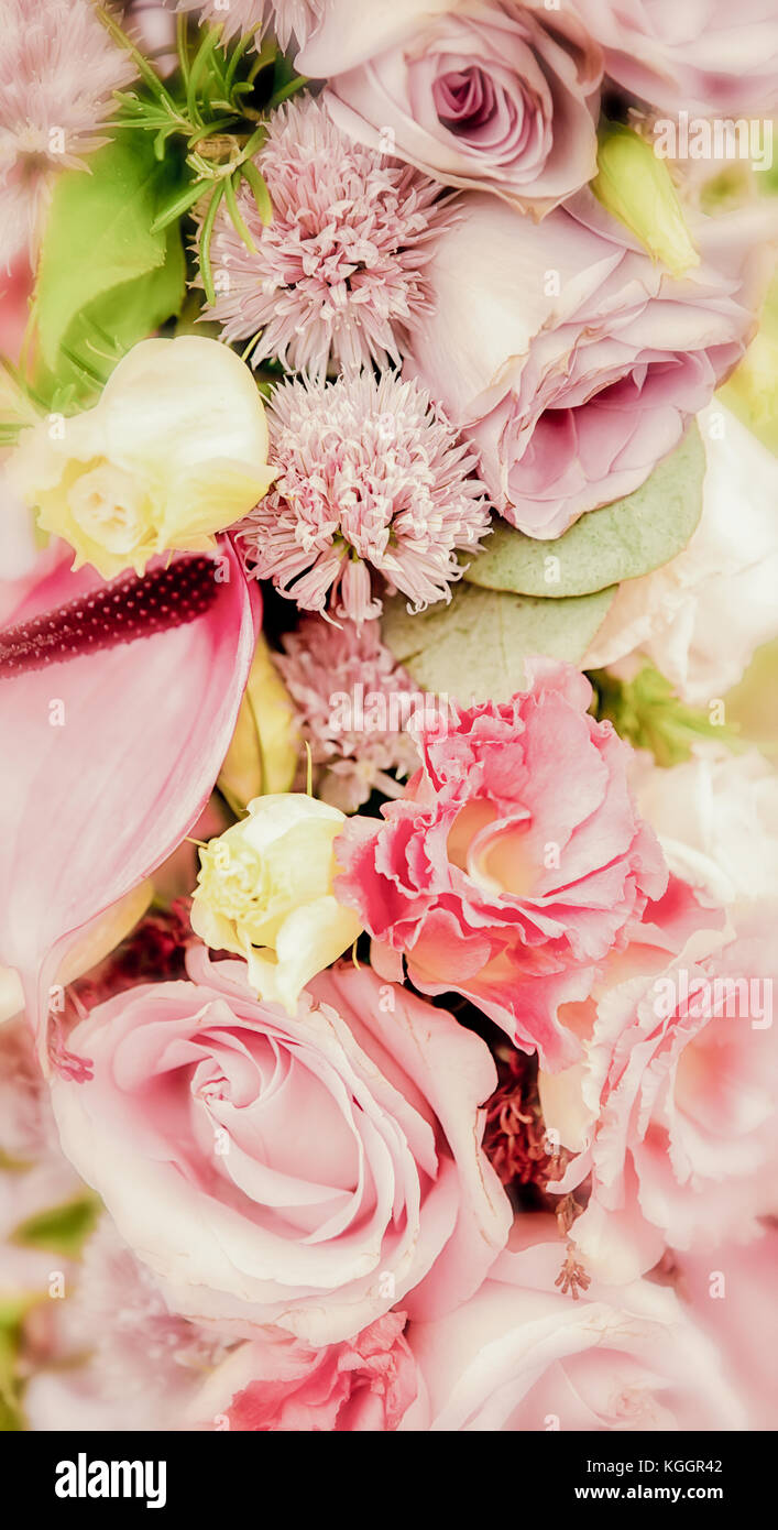 Old fashioned flower arrangement with roses and alliums Stock Photo Alamy