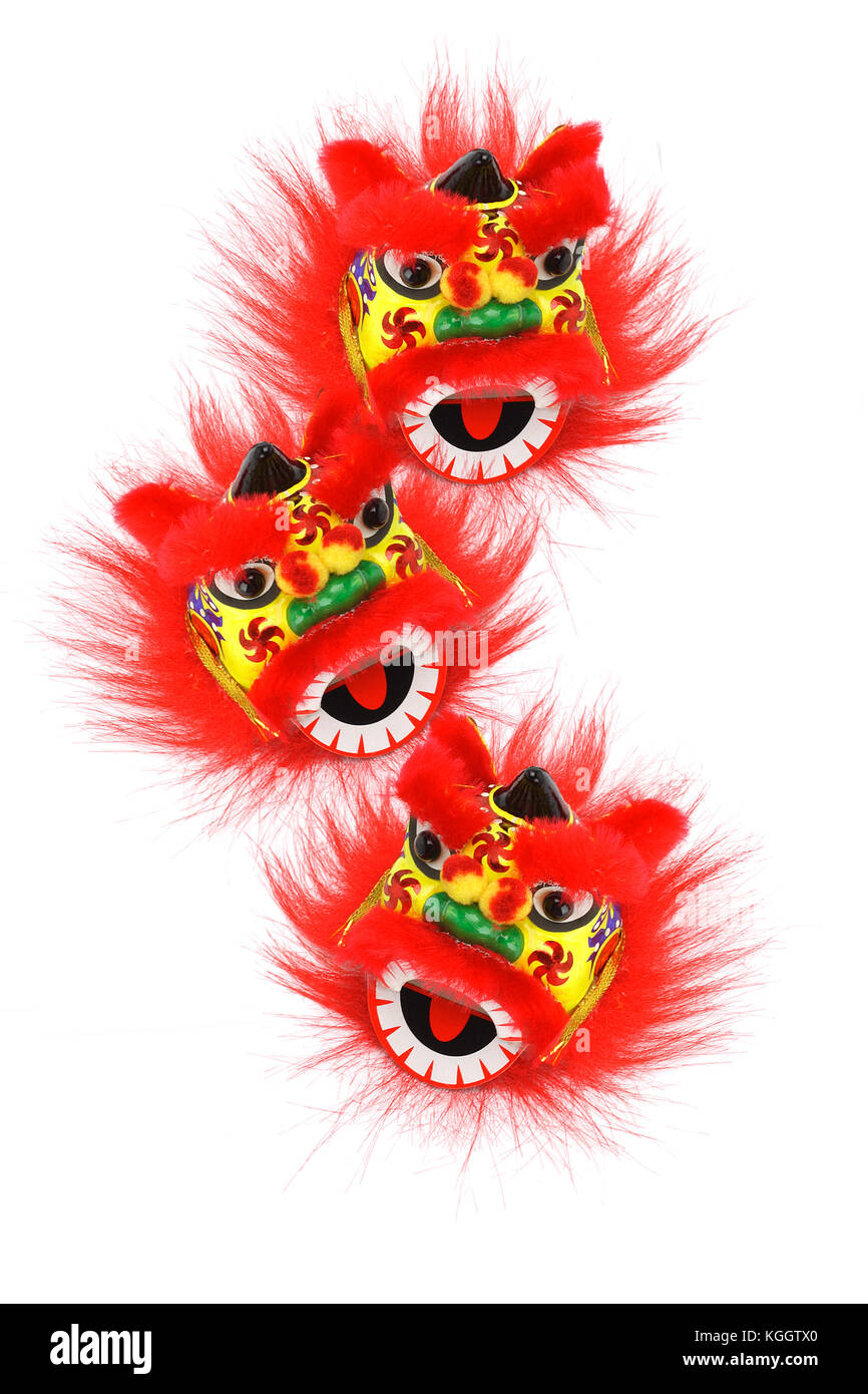 Chinese New Year Lion Heads Ornament on White Background Stock Photo