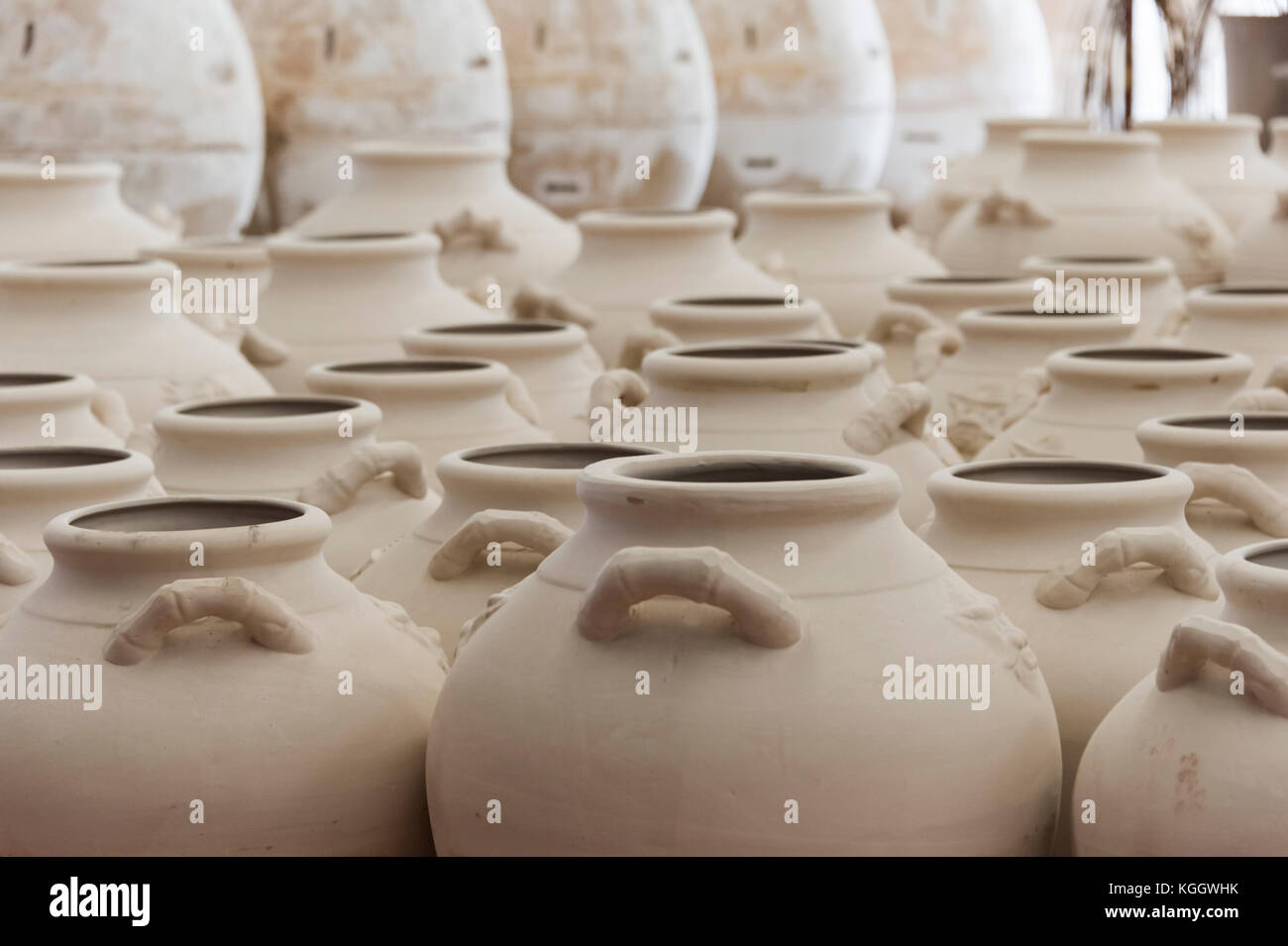 Rows of clay pots drying near a kiln in Vietnam Stock Photo Alamy