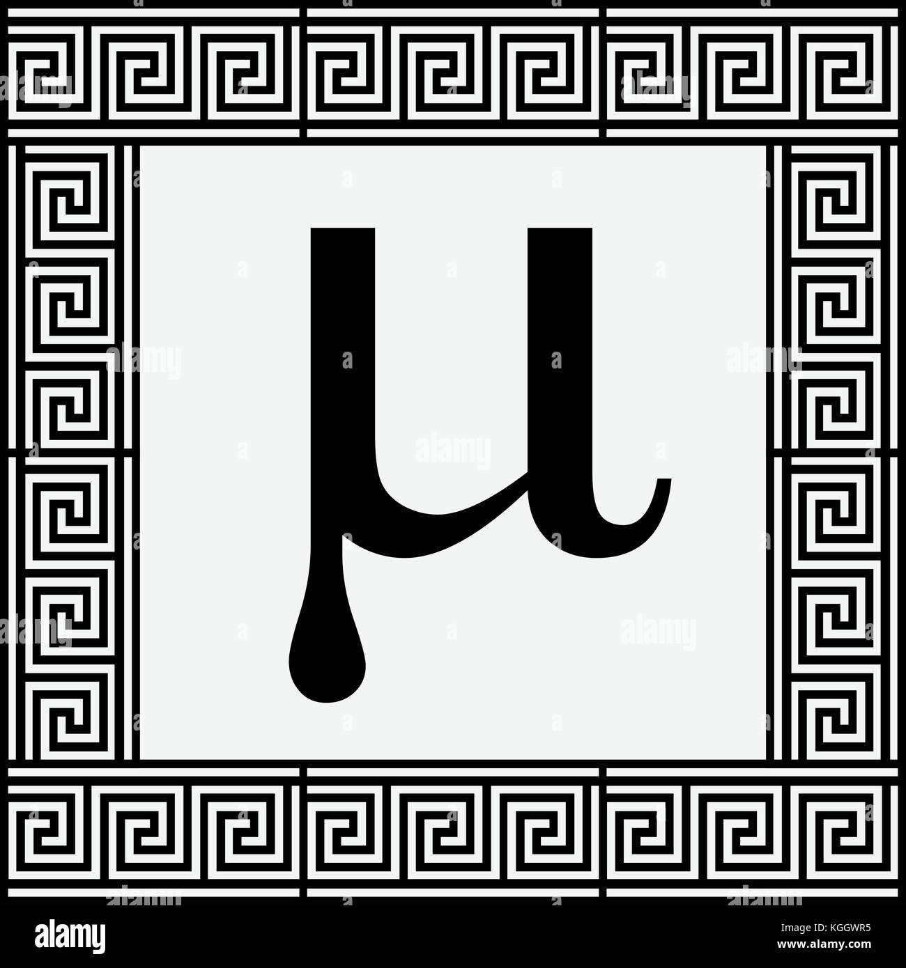 Mu Greek letter icon, Mu symbol in ancient Greek frame, vector illustration. Stock Vector