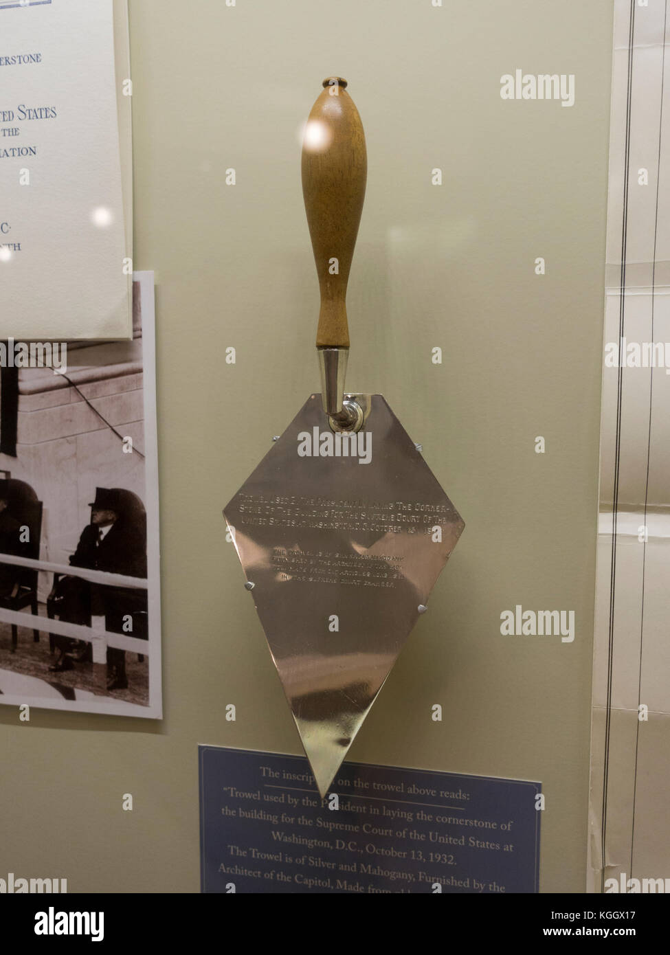 Trowel used by President Herbert Hoover in laying the cornerstone of the Supreme Court Building, Washington DC, United States. Stock Photo