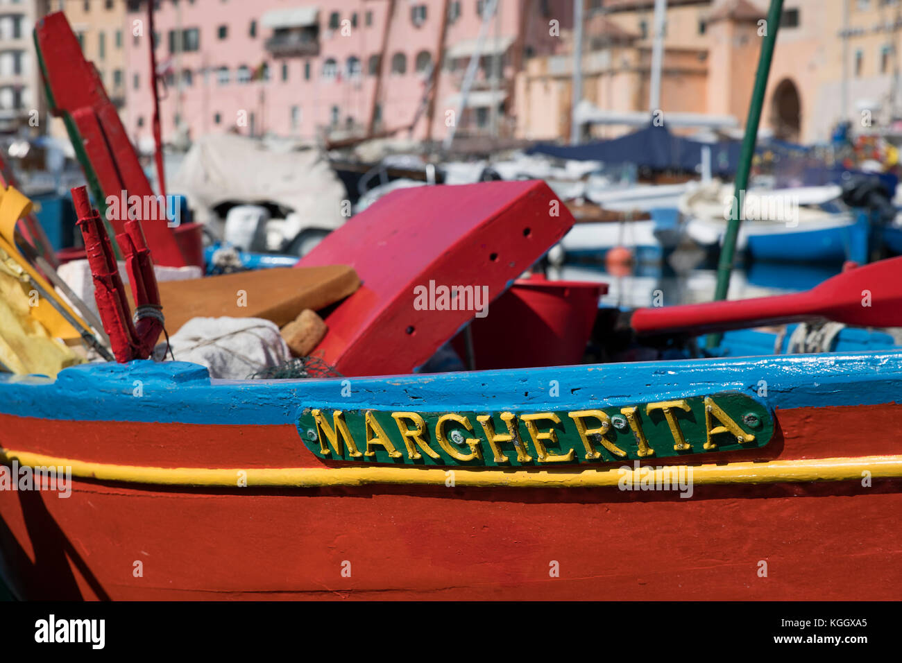 Colorful fisherman's dory, Portoferraio, Elba, Italy. Stock Photo