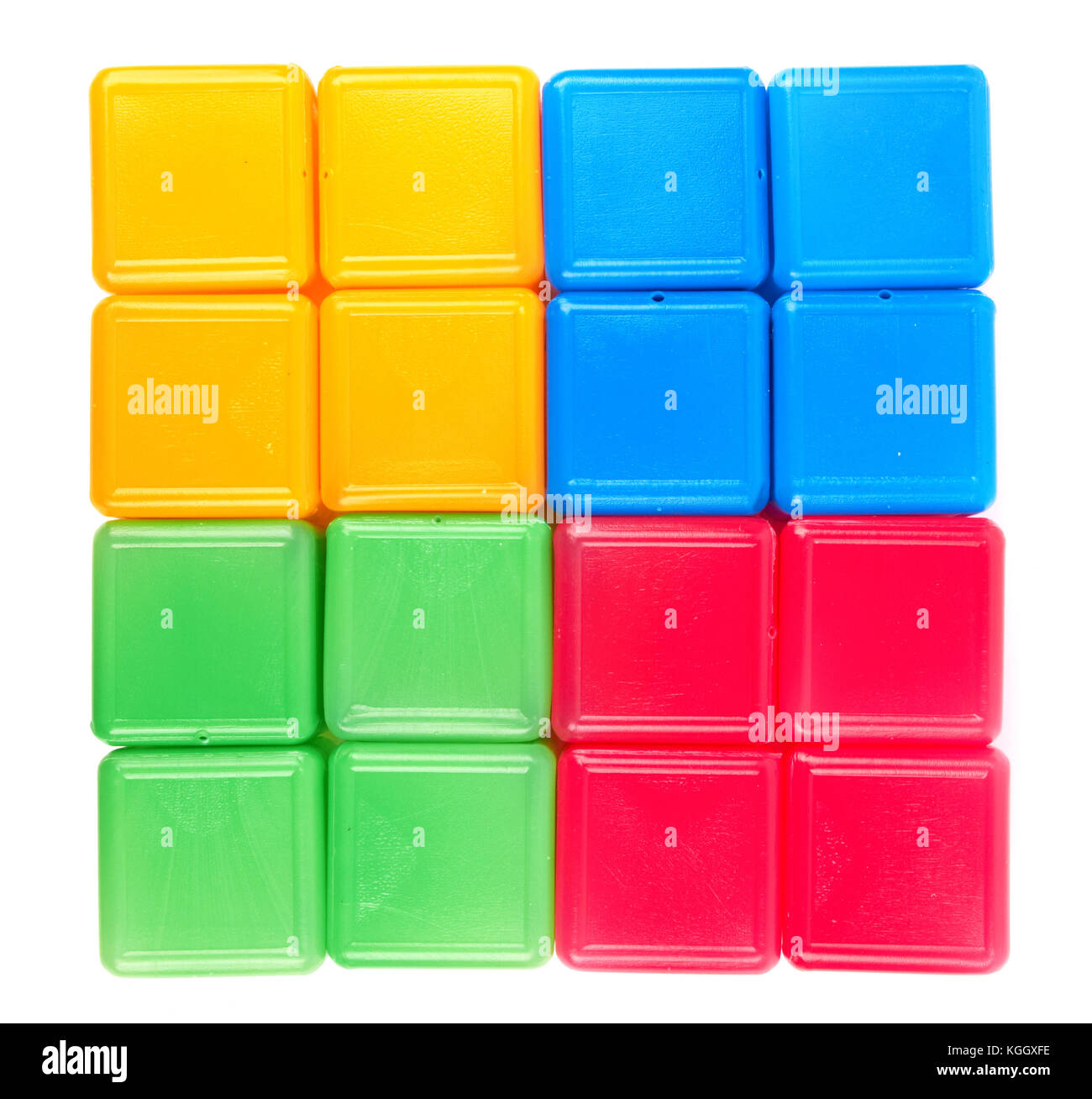 Plastic toy blocks on white background Stock Photo - Alamy