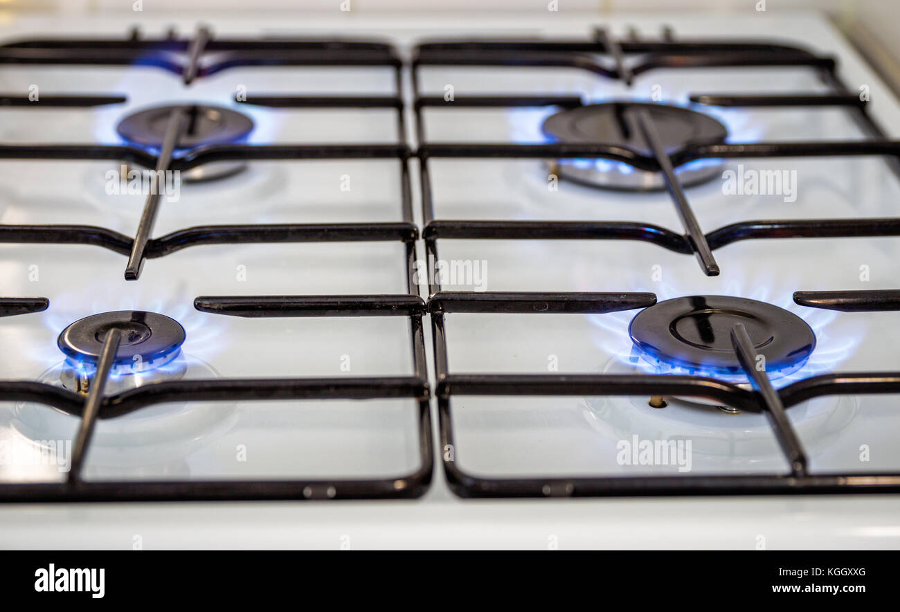 Burning on a gas stove in the kitchen Stock Photo Alamy