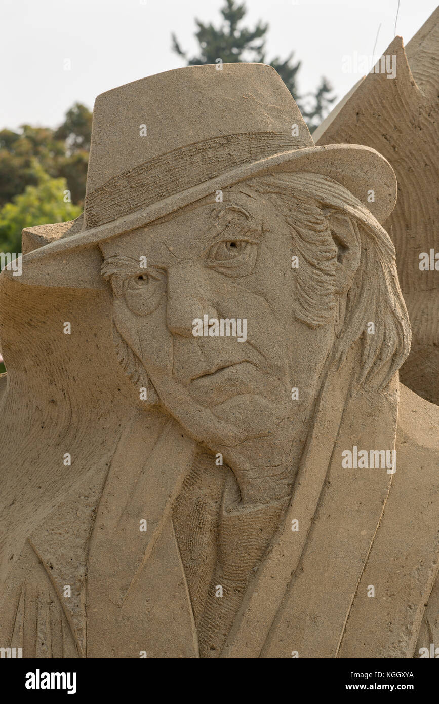 Sand sculpture of Neil Young Stock Photo