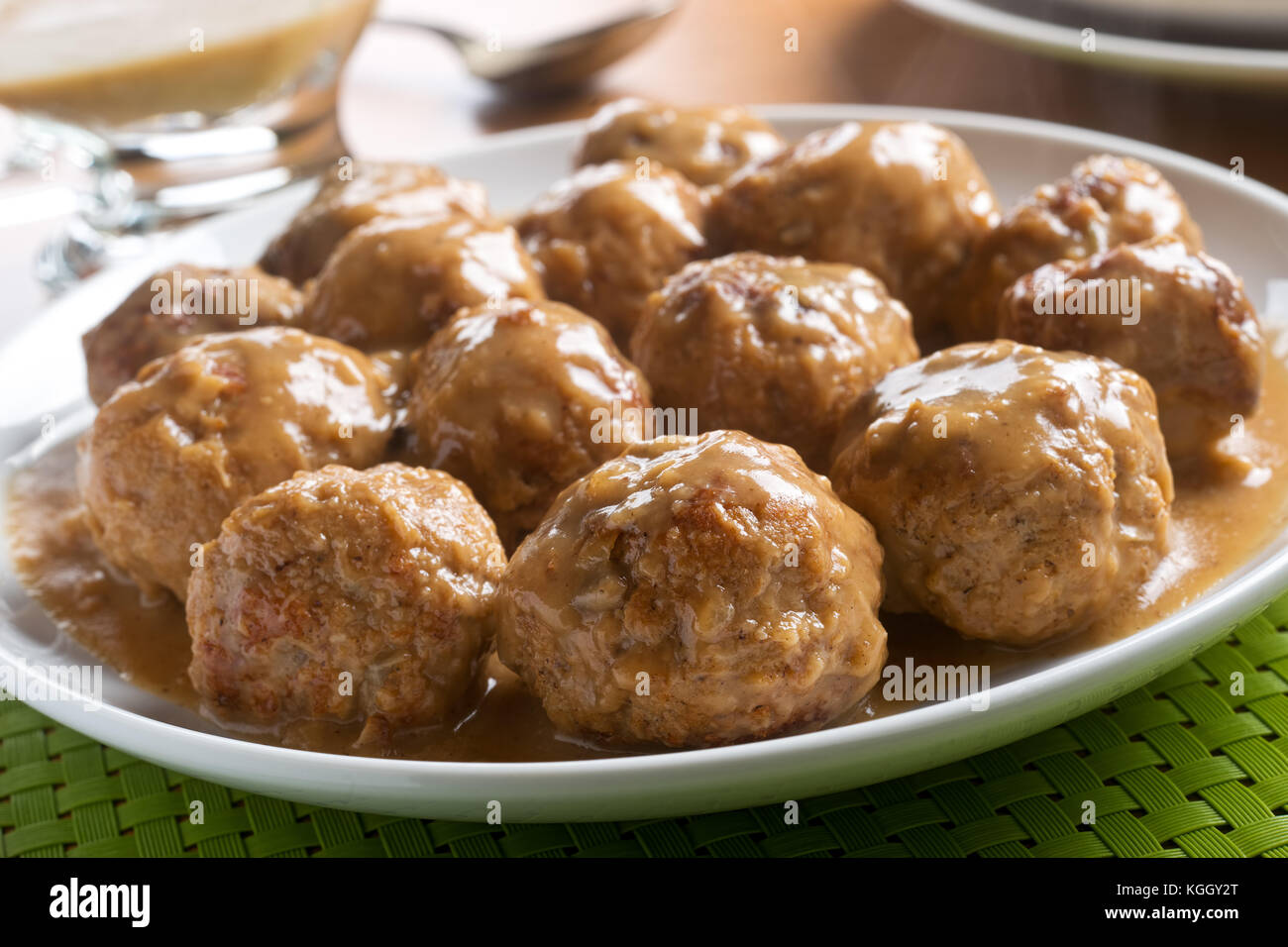 Delicious homemade swedish meatballs with mushroom cream sauce. Stock Photo