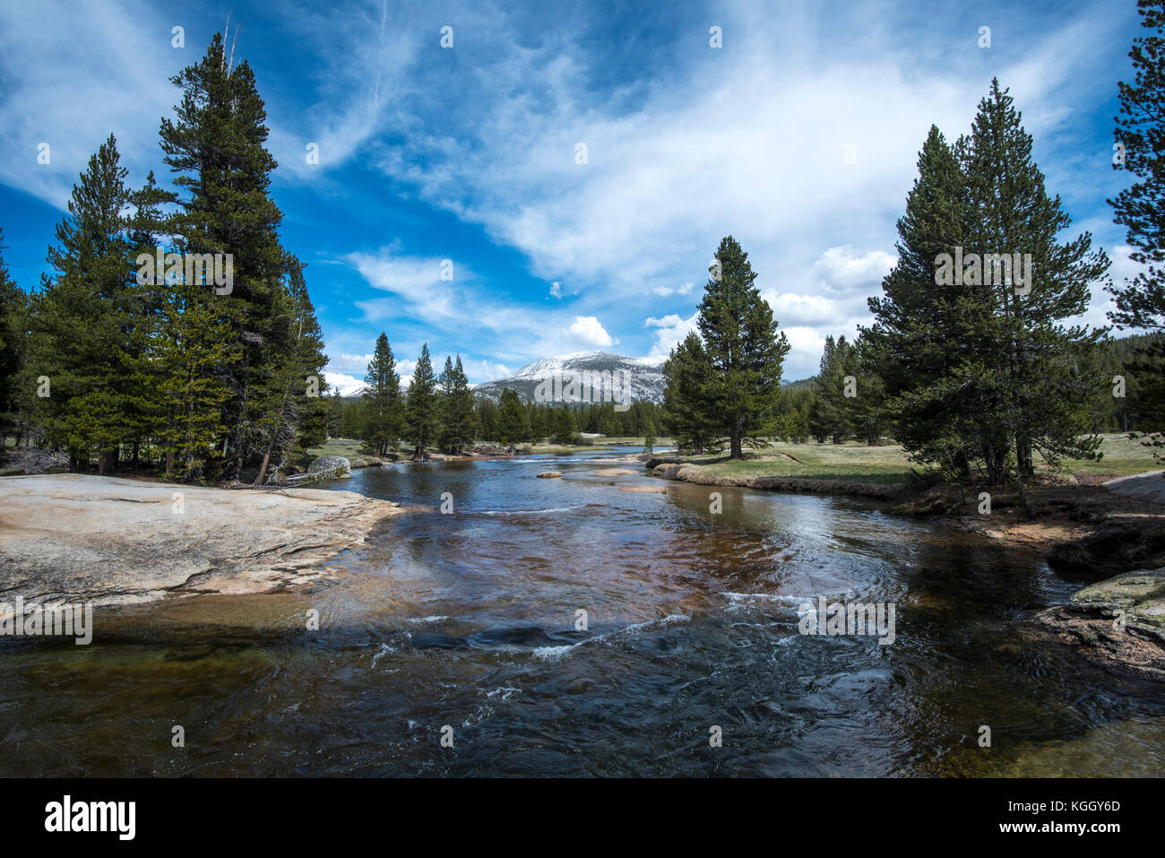 The Tuolumne River flows through the Tioga region of Yosemite National Park. Stock Photo