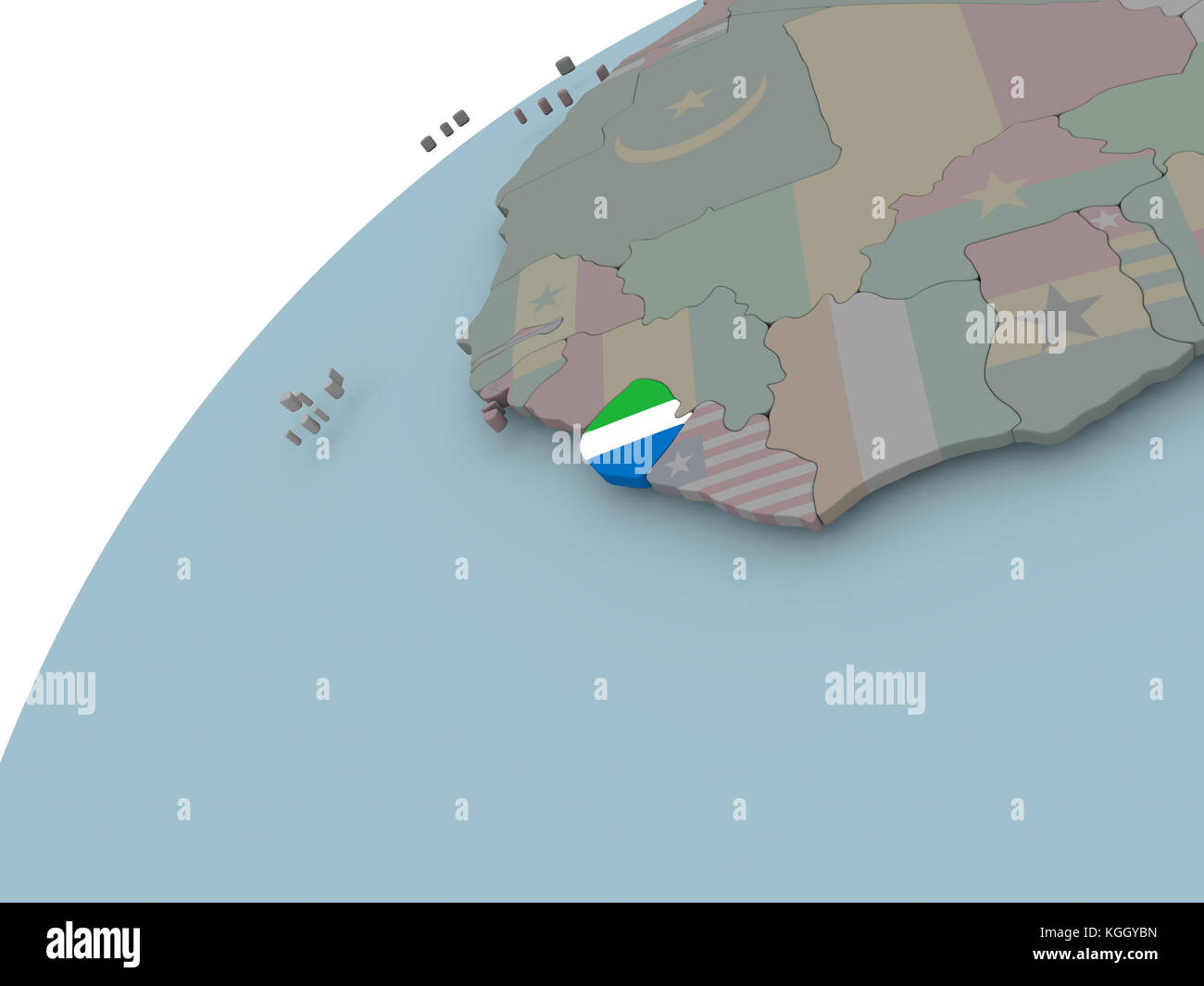 Sierra Leone on political globe with embedded flags. 3D illustration ...