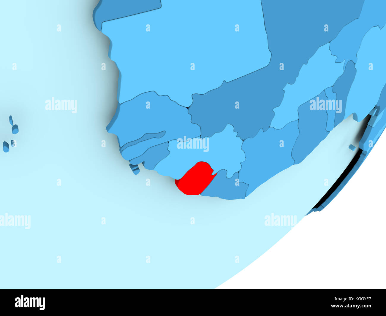 Sierra Leone in red on blue political globe. 3D illustration Stock ...