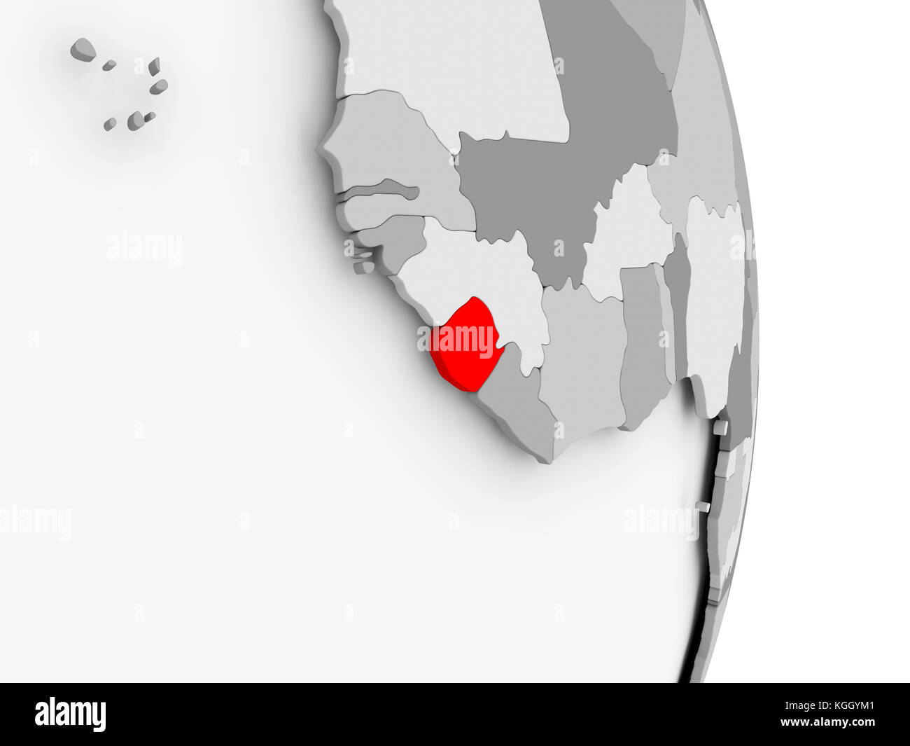 Sierra Leone highlighted in red on grey political globe. 3D ...