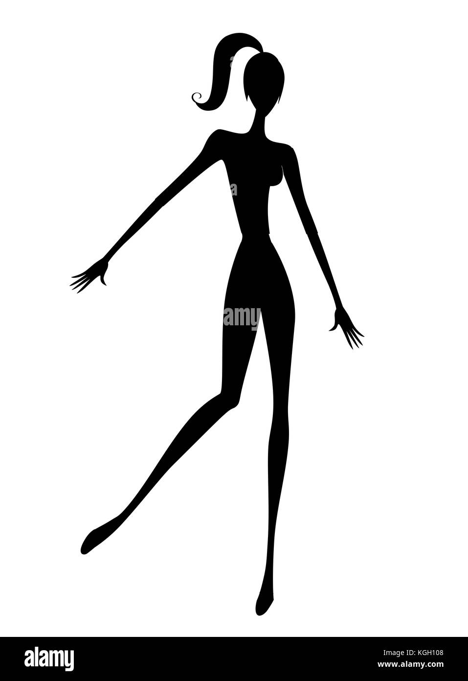 Fashion illustration of a girl with a ponytail dancing Stock Photo