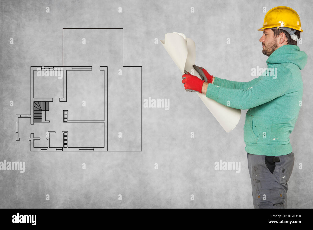 Apartment layout, a challenge for the worker Stock Photo - Alamy