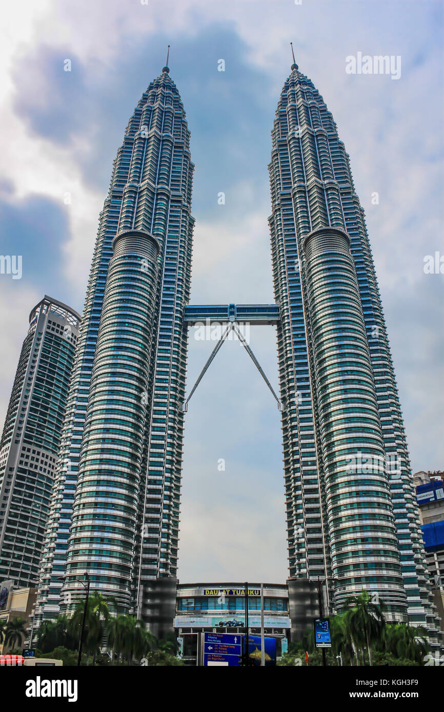 Petronas Towers in Kuala Lumpur, Malaysia, close-up front view Stock Photo