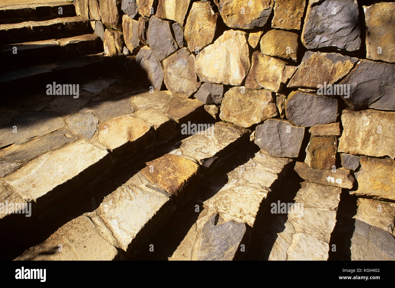 Basalt steps and wall. Royal Botanic Gardens, Mount Tomah, Blue Mountains, New South Wales, Australia Stock Photo