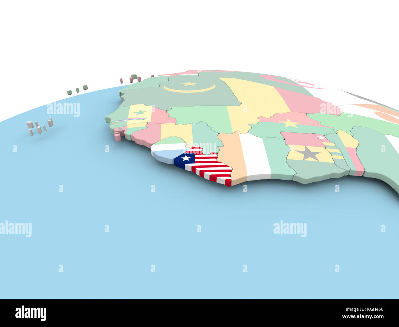 Liberia on political globe with embedded flags. 3D illustration Stock ...