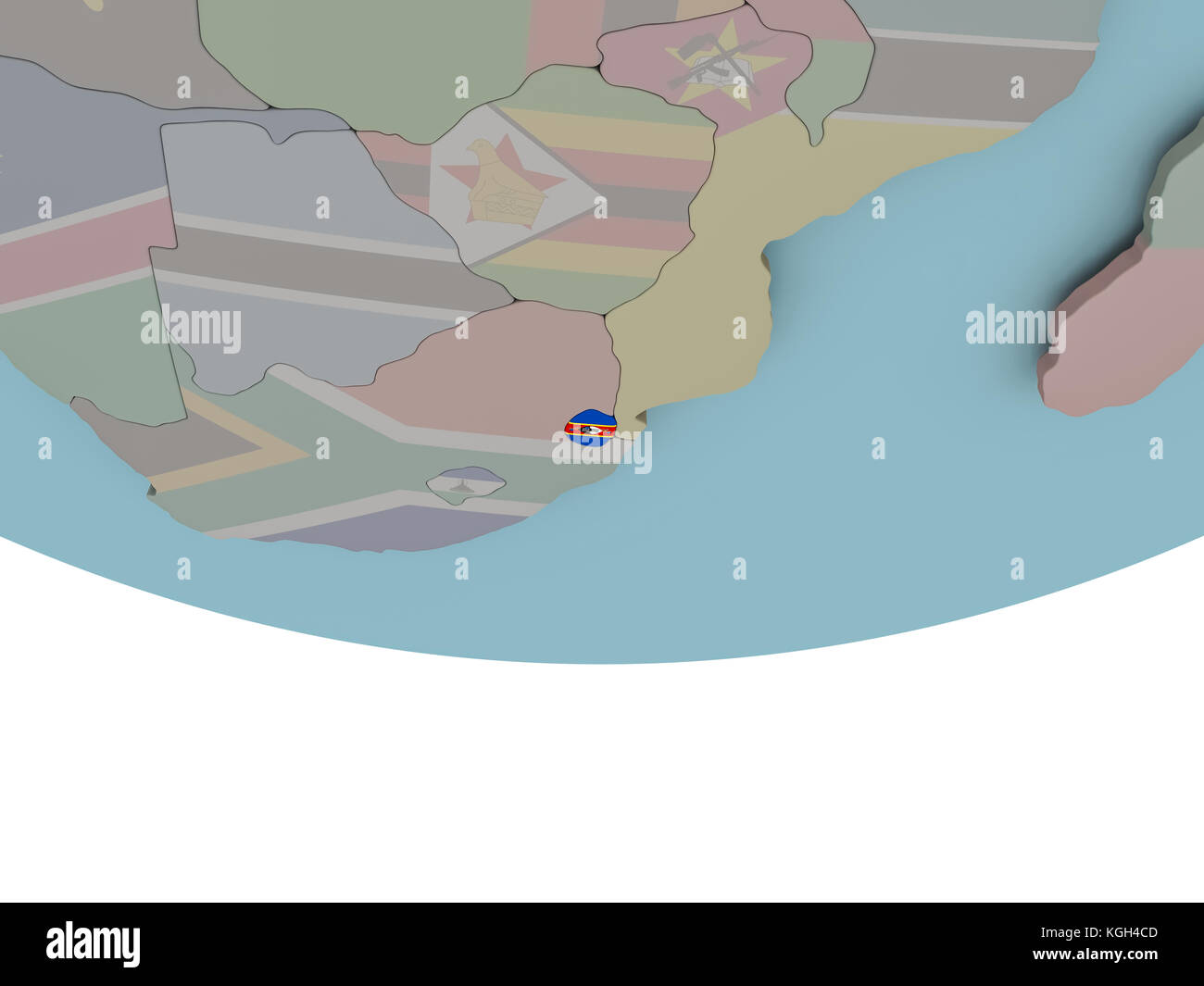 3D illustration of Swaziland with embedded flag on political globe. 3D ...