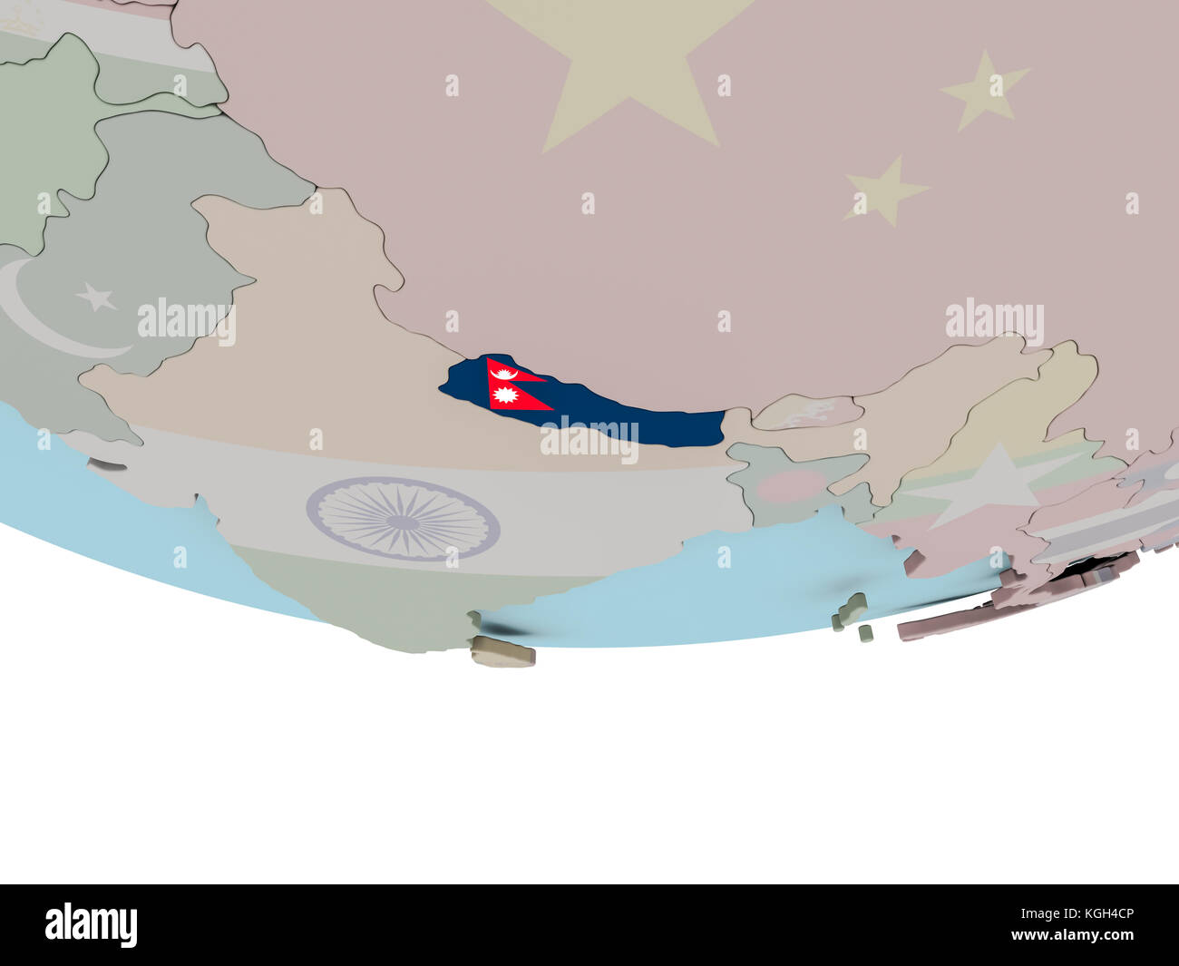 3D illustration of Nepal with embedded flag on political globe. 3D ...