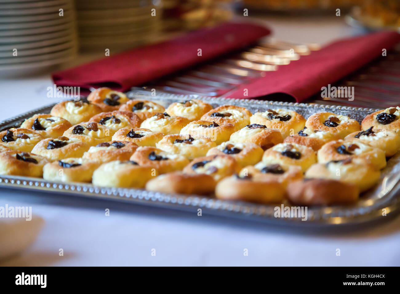 Detail Of Dessert Table With Focus On Silver Tray With Mini