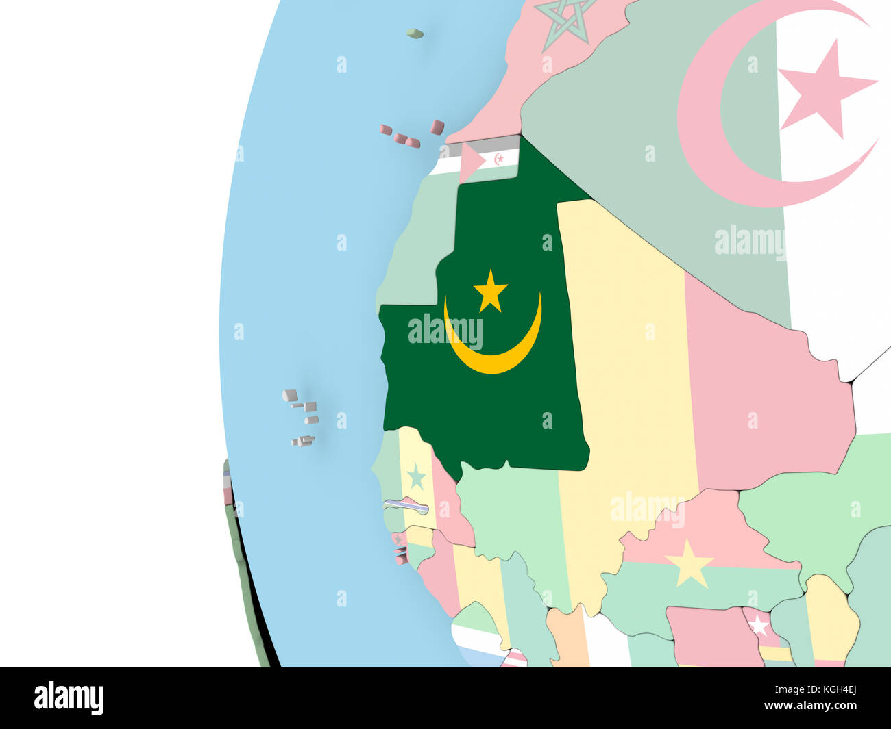 Mauritania on political globe with flag. 3D illustration Stock Photo ...