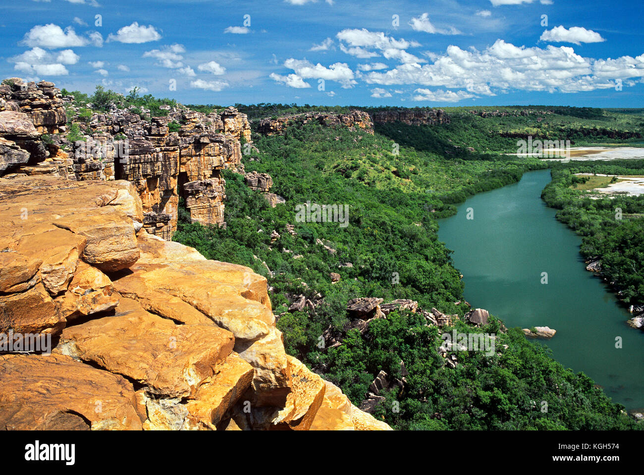 Sandstone escarpment meets the coast, Kimberley region, Western Australia Stock Photo