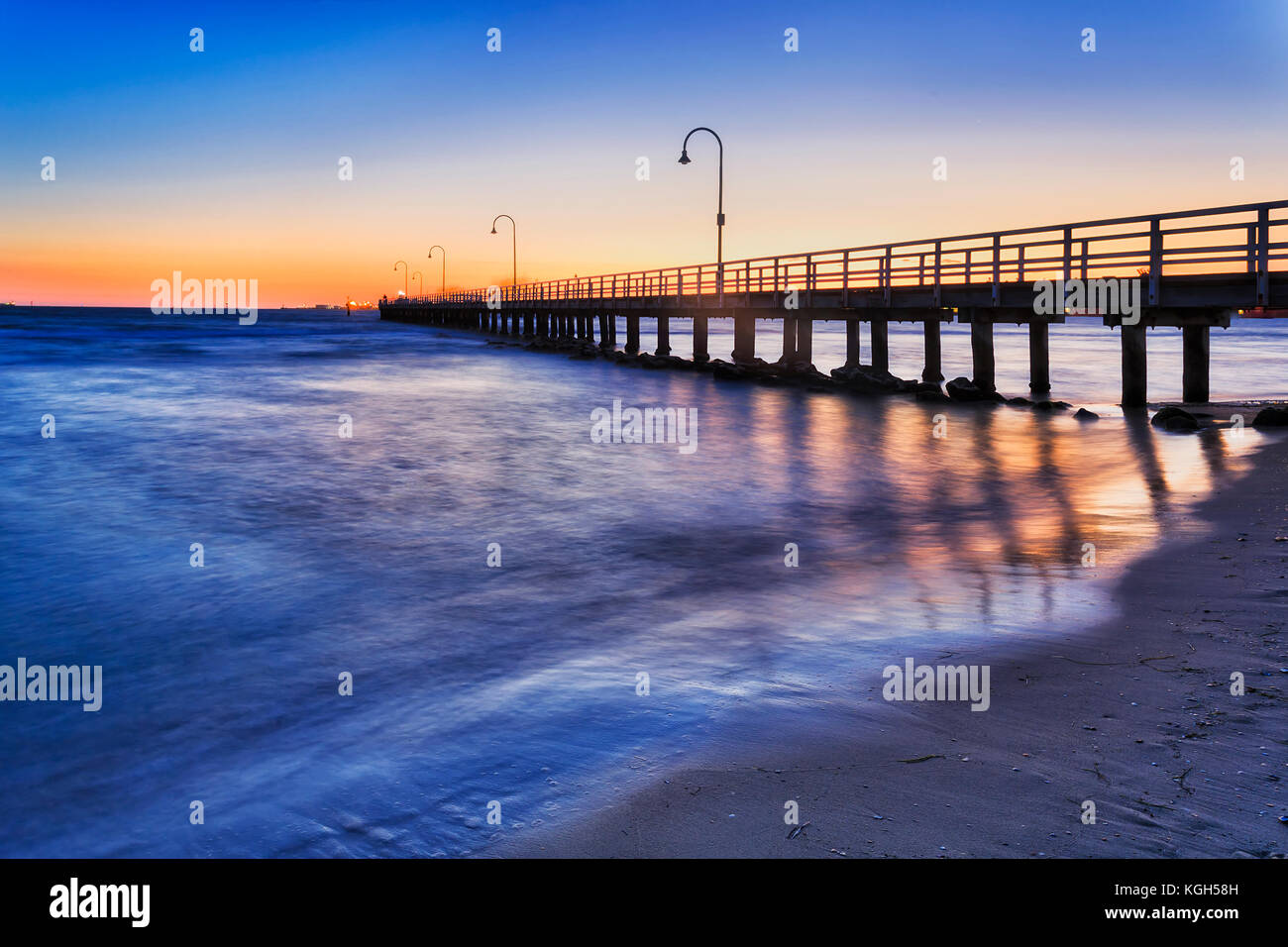 Historic timber jetty for fishing and recreation in Port Philip bay off
