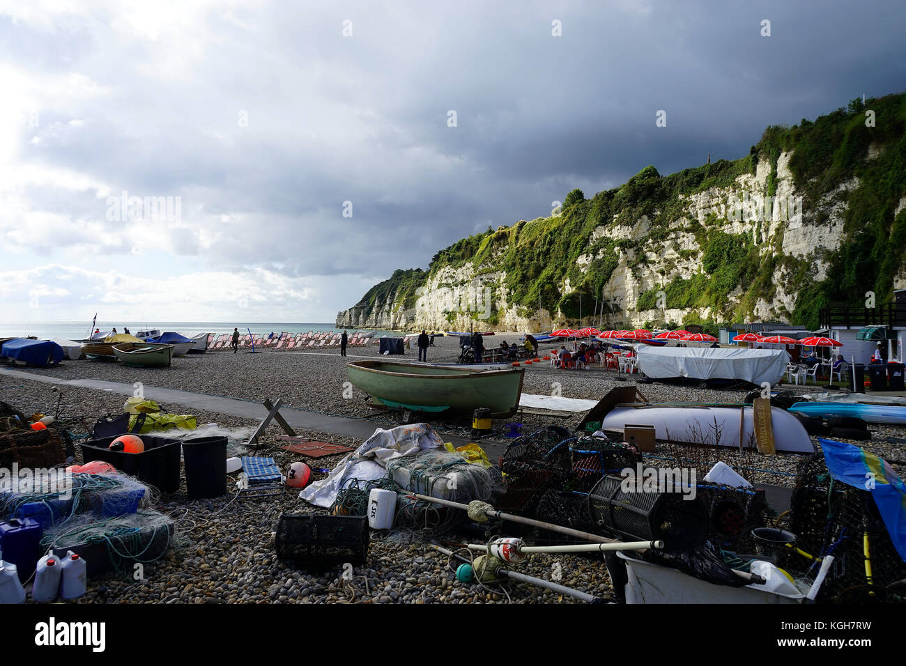 Fishing detritus on the beach at Beer, Devon Stock Photo