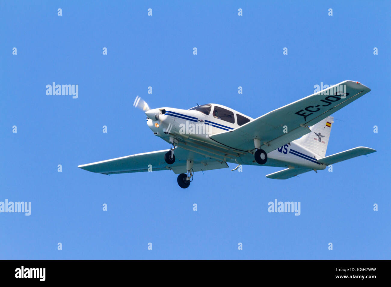 MOTRIL, GRANADA, SPAIN-JUN 11: Aircraft Piper PA-28-161 Warrior III taking part in a exhibition on the 12th international  airshow of Motril on June 1 Stock Photo