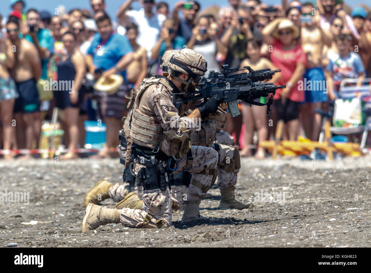 MOTRIL, GRANADA, SPAIN-JUN 11: Spanish Marines taking part in an exhibition on the 12th international airshow of Motril on Jun 11, 2017, in Motril, Gr Stock Photo