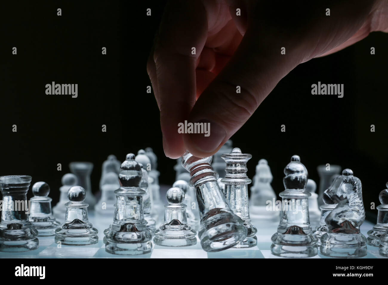 Glass chess, on the black background. Stock images. Close-up view Stock  Photo - Alamy