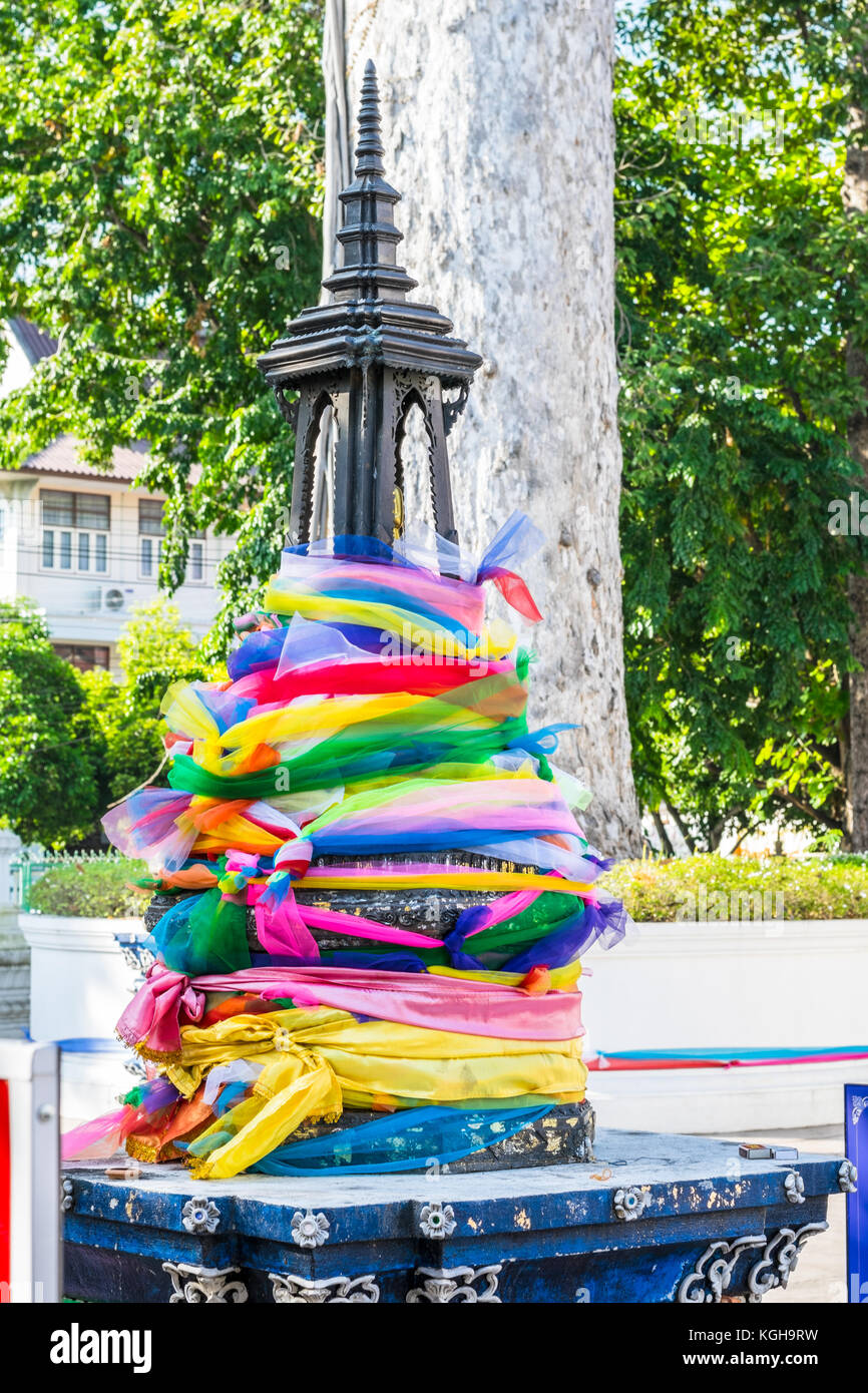 Colorful silk offerings at a Thai temple in Chiang Mai, Thailand Stock Photo