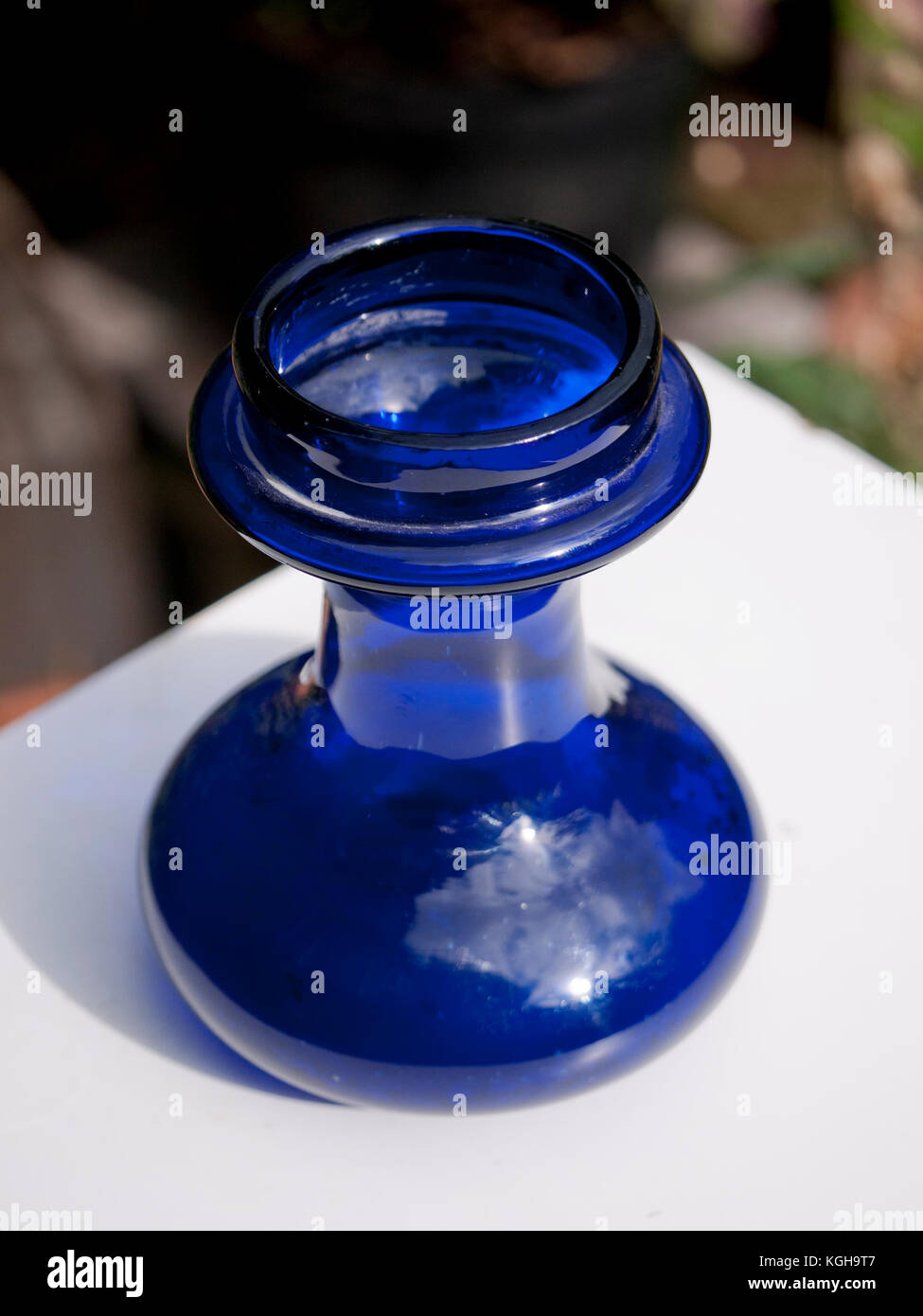 Antique cobalt blue Victorian glass hyacinth jar for forcing of