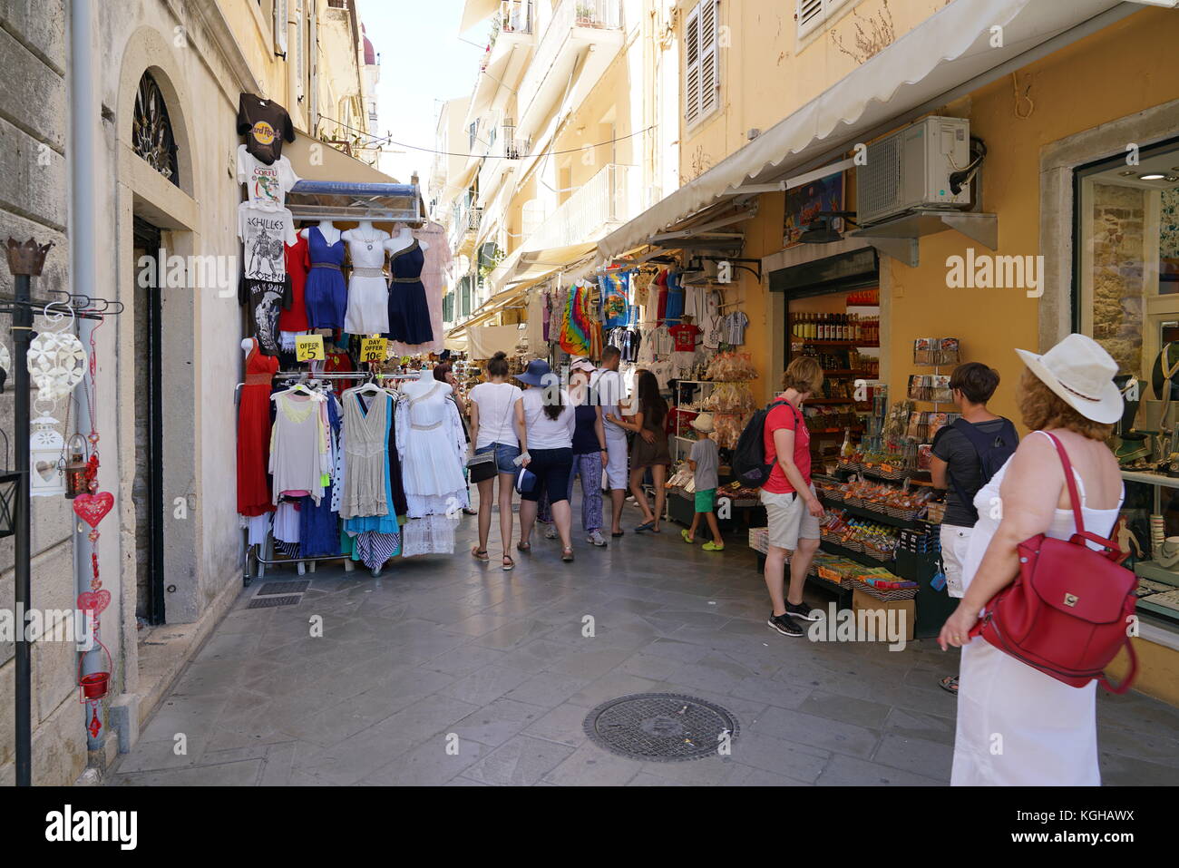 Corfu, Greece Tourists shopping and dining in Kerkyra Old Town Corfu Stock Photo Alamy