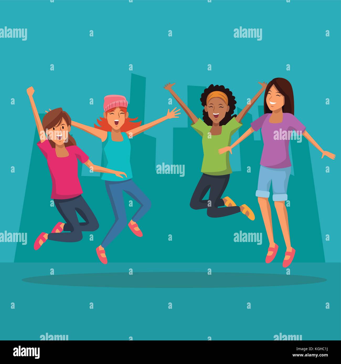 Friends jumping in the city Stock Vector Image & Art - Alamy
