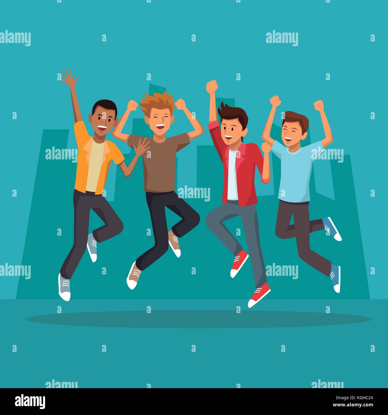 Friends jumping in the city Stock Vector Image & Art - Alamy