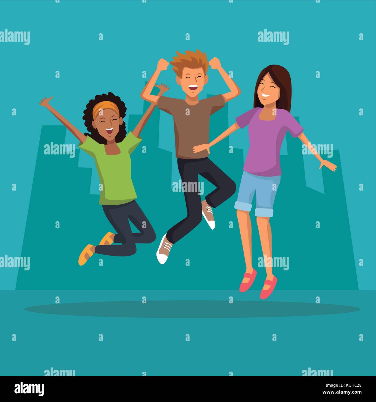 Friends jumping in the city Stock Vector Image & Art - Alamy