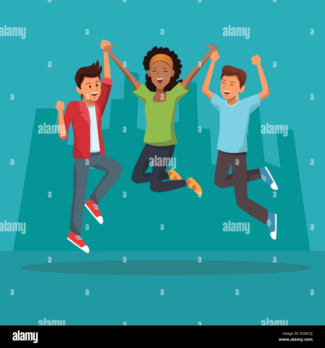 Friends jumping in the city Stock Vector Image & Art - Alamy