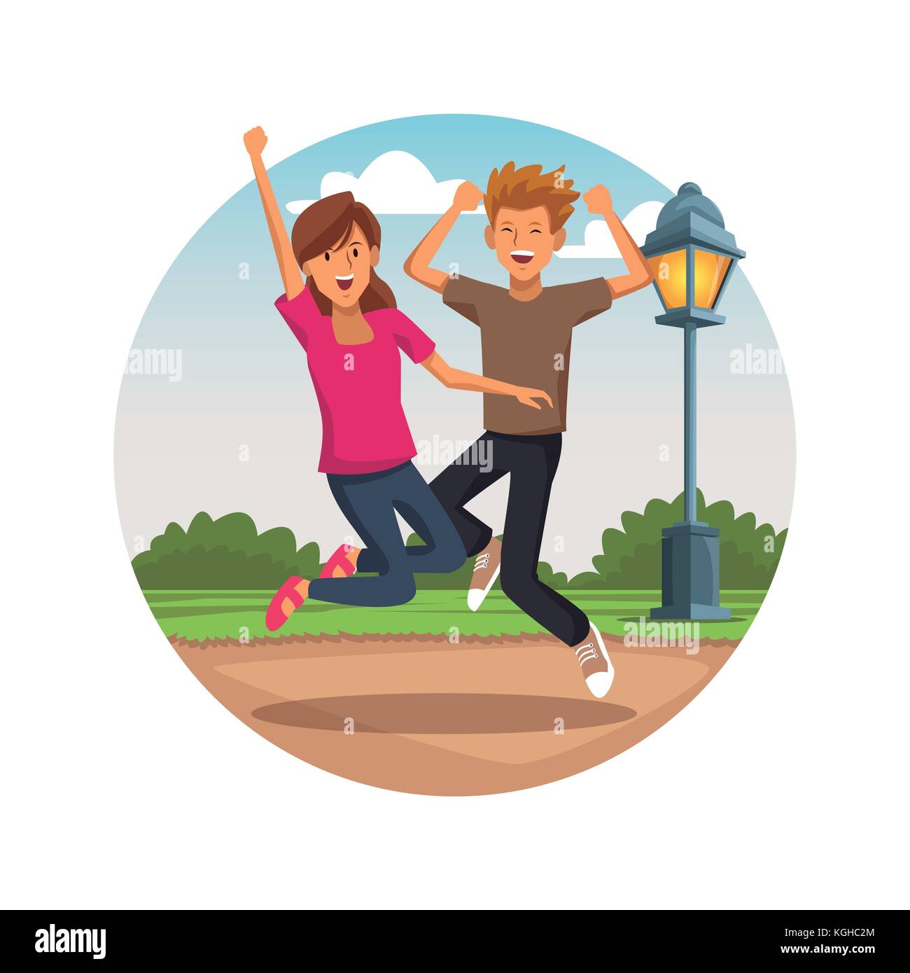 Friends jumping at park Stock Vector Image & Art - Alamy
